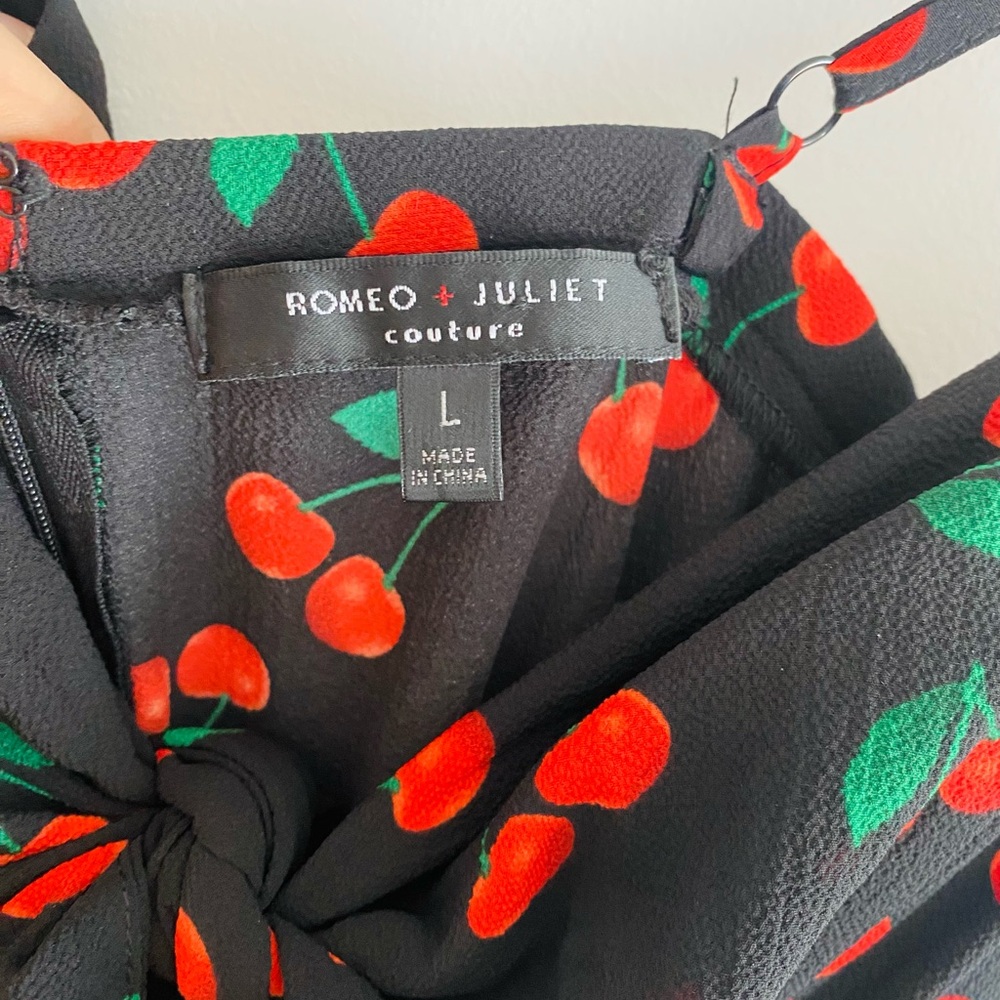 Romeo & Juliet Couture Cherry Print Black Jumpsuit - Picture 2 of 6